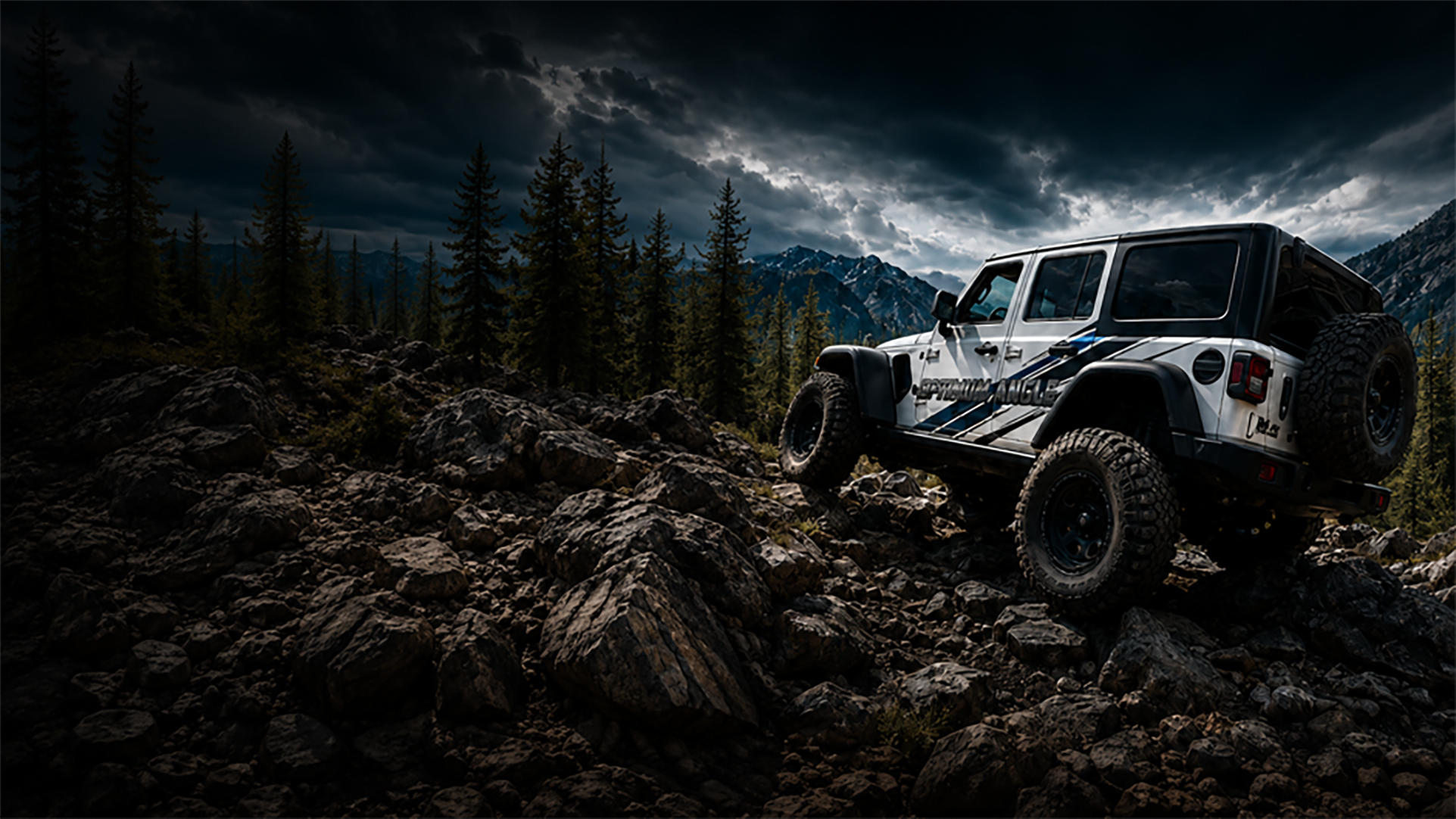 Optimum Angle off-road rig in mountain terrain